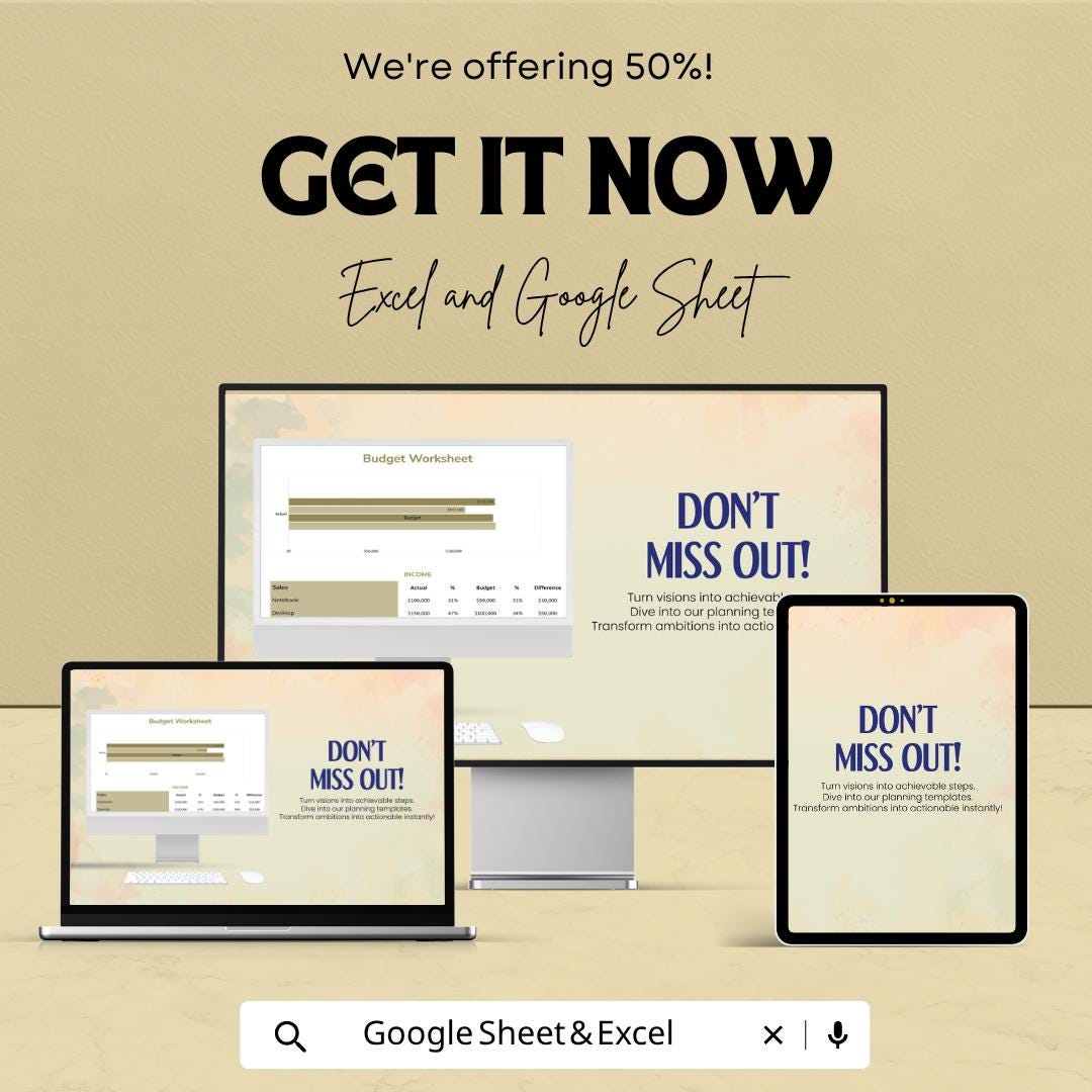 Simple Budget Worksheet Template Excel Google Sheets | Monthly Budget Planner Spreadsheet | Personal Finance Tracker | Income Expense Budget
