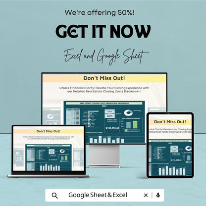 Real Estate Closing Costs Breakdown Template | Property Closing Cost Calculator | Buyer Seller Cost Sheet | Excel & Google Sheets