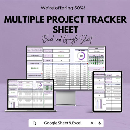 Multiple Project Tracker Sheet | Project Management Template | Task Tracking | Budgeting | Resource Allocation | Project Overview