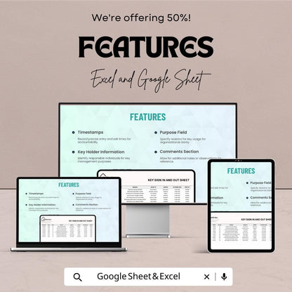 Key Sign In and Out Sheet – Excel and Google Sheet Template | Track Key Usage & Security | 50% Off