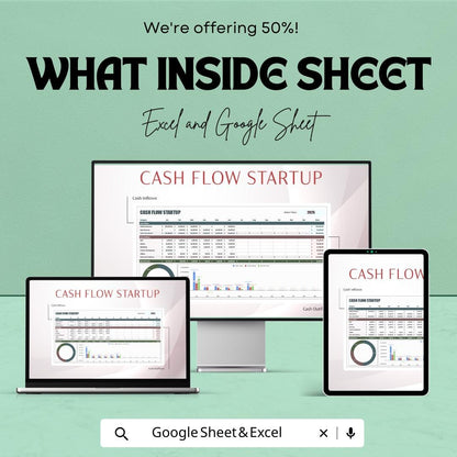 Cash Flow Startup Template | Excel & Google Sheets Business Finance Tracker | Startup Cash Flow Forecast | Income Expense Budget Planner