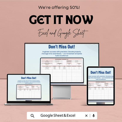 Engineering Timesheet Template | Project Time Tracking Spreadsheet | Task Management Log | Payroll Tracker