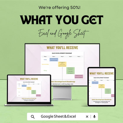 Sample Sales Development Roadmap Sheet | Sales Growth Plan | Customizable Sales Strategy Template | Excel & Google Sheets | Instant Download