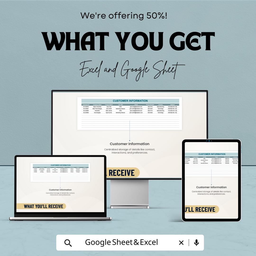 CRM Database Template | Customer Relationship Manager | Excel and Google Sheets CRM | Sales Tracker | Client Management Spreadsheet