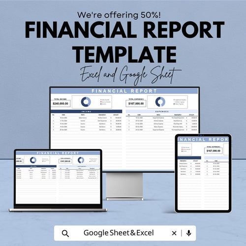 Financial Report Sheet Template | Excel & Google Sheets | Income and Expense Tracker, Financial Dashboard, Business Reporting Tool