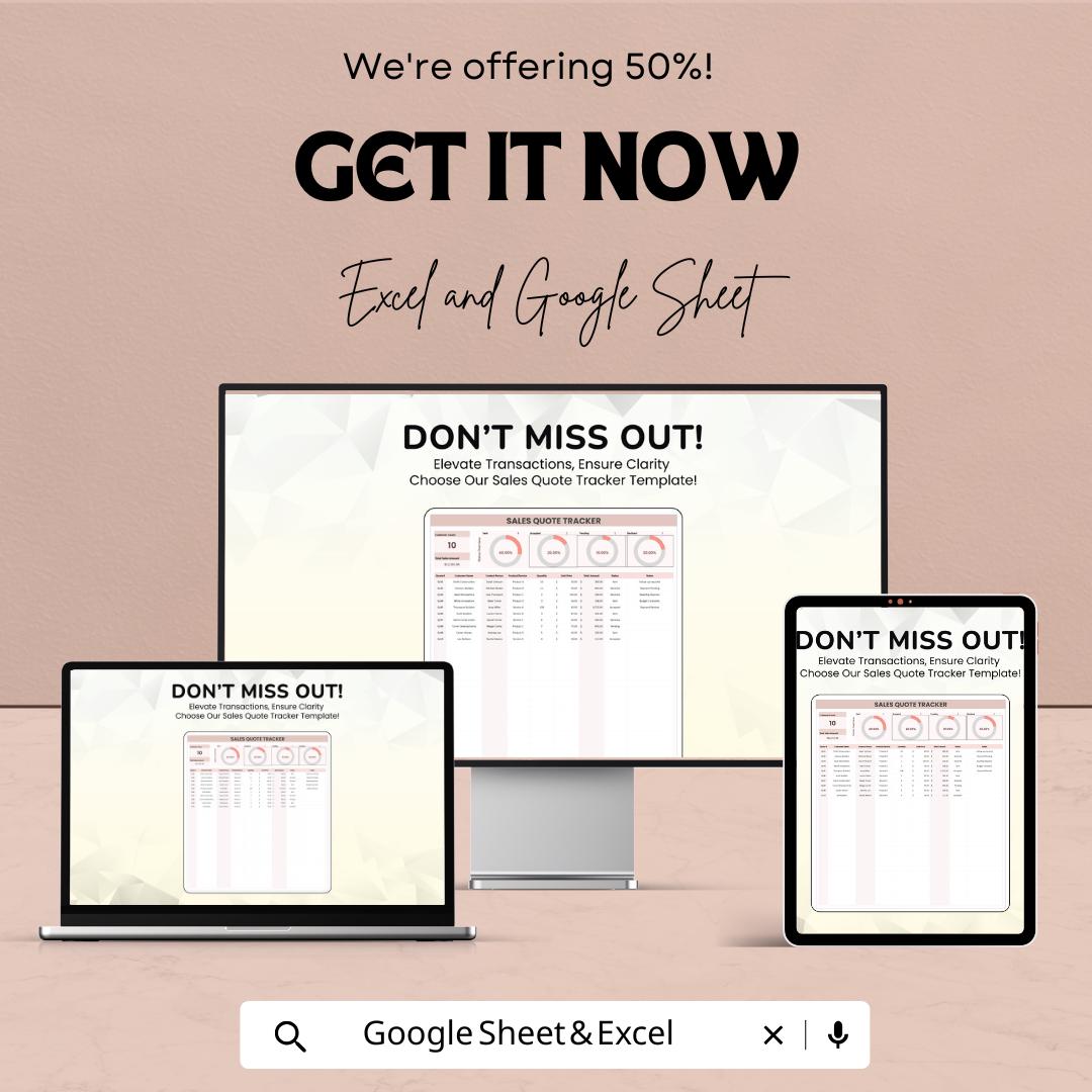 Sales Quote Tracker Sheet | Sales Quote Management | Excel & Google Sheets Template | Sales Performance Tracking | 50% Off