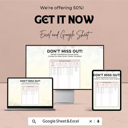 Sales Quote Tracker Sheet | Sales Quote Management | Excel & Google Sheets Template | Sales Performance Tracking | 50% Off
