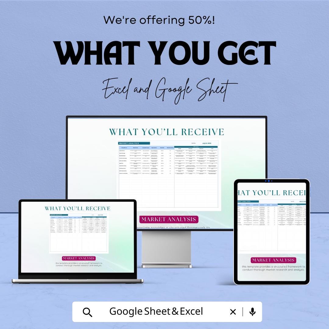 Market Analysis Sheet - Excel & Google Sheet Template for Business Insights and Strategy Planning