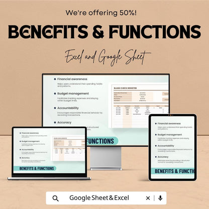Blank Check Register Template | Checkbook Register Spreadsheet | Personal Finance Tracker Template | Excel & Google Sheets |