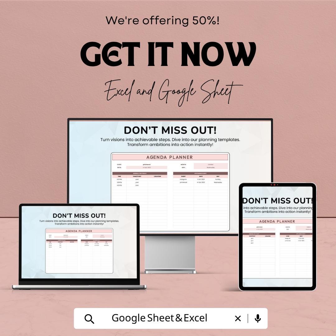 Agenda Planner Template | Daily Planner Spreadsheet | Event Planner | Google Sheets & Excel | Task Organizer | Schedule Planner