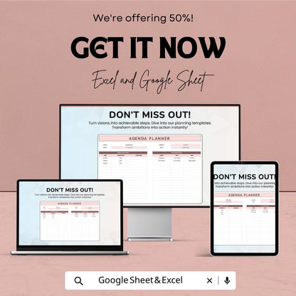 Agenda Planner Template | Daily Planner Spreadsheet | Event Planner | Google Sheets & Excel | Task Organizer | Schedule Planner