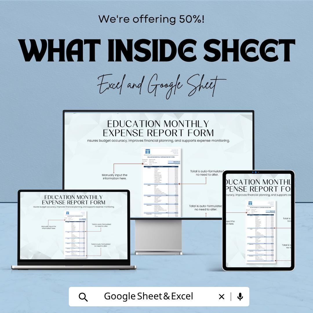 Education Expense Tracker Excel | Monthly Expense Report  | School Budget Planner | Education Budget Spreadsheet