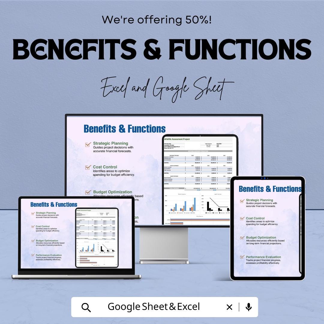 Project Financial Projections Template | Project Forecasting Spreadsheet | Revenue and Expense Forecast Template | Financial Planning Model