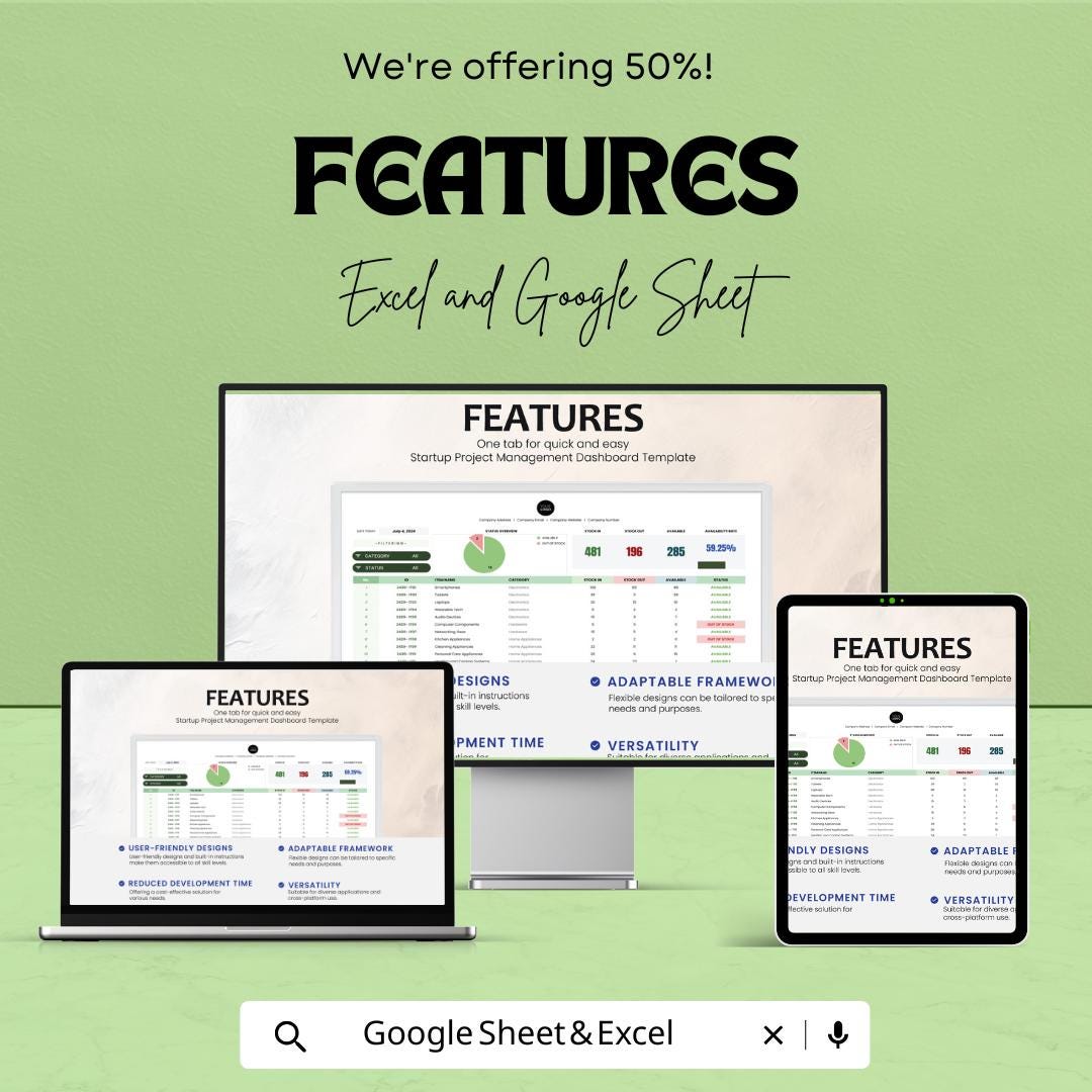 Startup Inventory Management System Template | Inventory Dashboard and Stock Tracker | Excel & Google Sheets