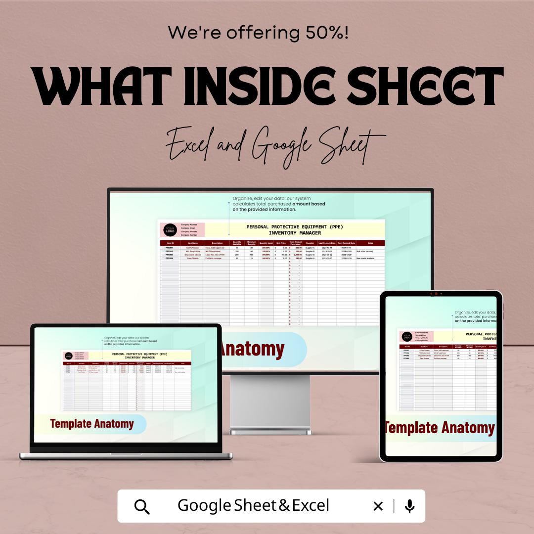 PPE Inventory Manager Template  | Personal Protective Equipment Tracker | HR Safety Equipment Log | Compliance Stock Sheet