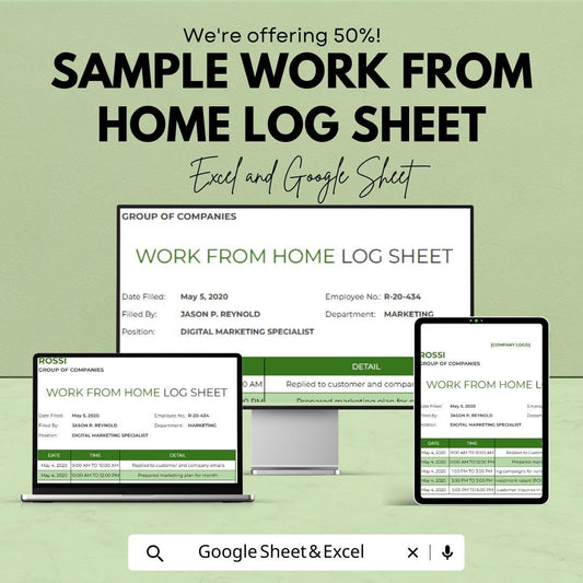 Sample Work From Home Log Sheet | Excel & Google Sheets Template | Track Tasks, Time, and Productivity | Remote Work Productivity Tool