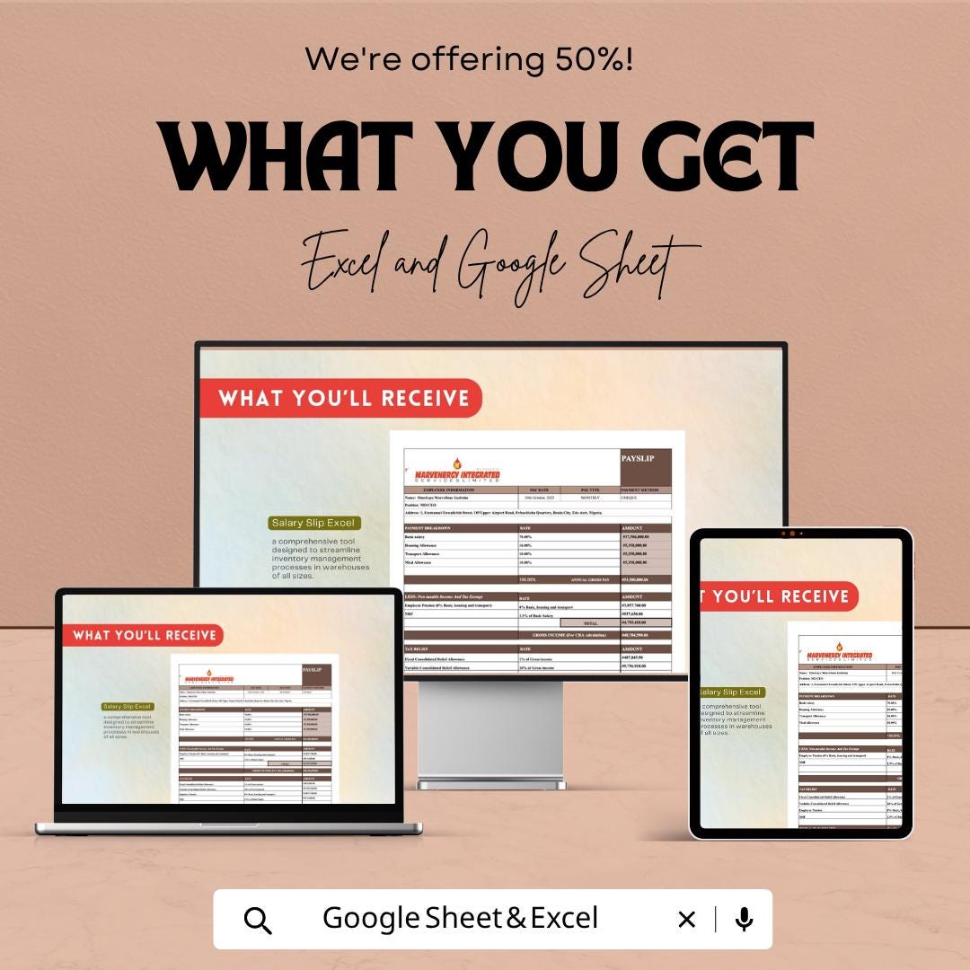 Salary Slip Excel Template | Payslip Spreadsheet | Payroll Salary Calculator | Employee Payslip Generator | Excel & Google Sheets