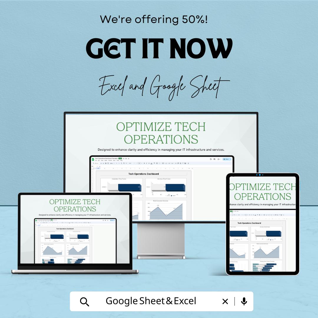 Tech Operations Dashboard Template | Excel & Google Sheets IT Dashboard | Operations KPI Tracker | Tech Performance Dashboard