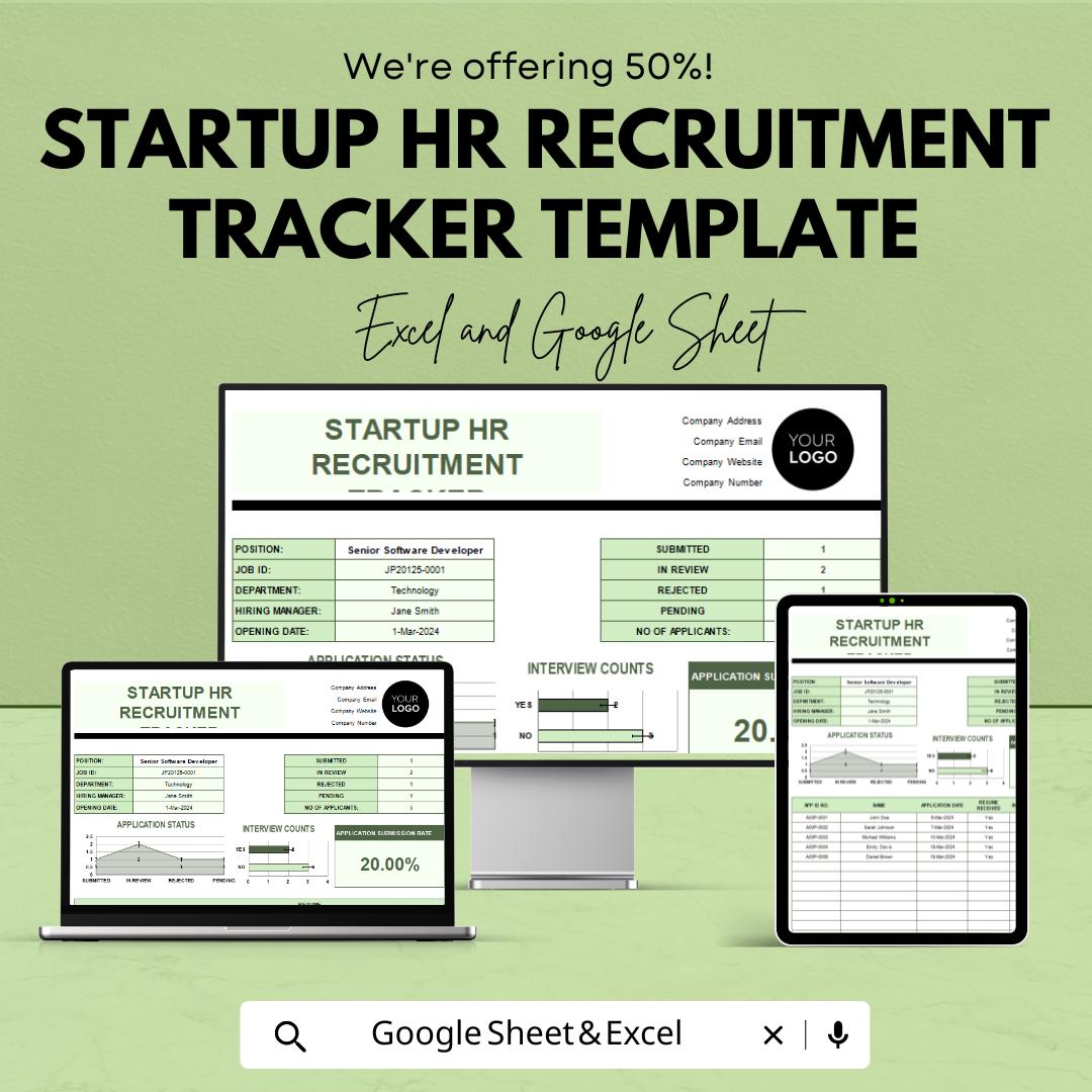 Startup HR Recruitment Tracker Template | Excel & Google Sheets Hiring Dashboard | Applicant Management Spreadsheet | HR Recruitment Tracker