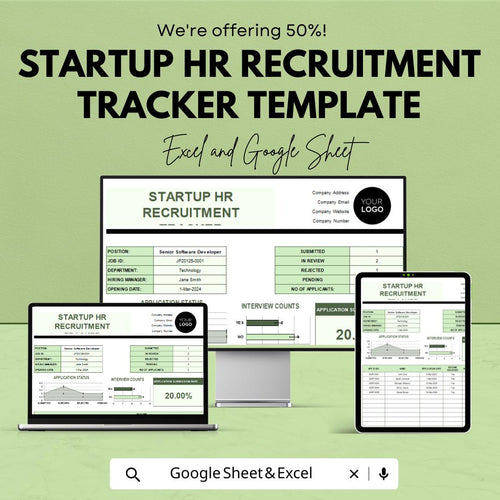 Startup HR Recruitment Tracker Template | Excel & Google Sheets Hiring Dashboard | Applicant Management Spreadsheet | HR Recruitment Tracker