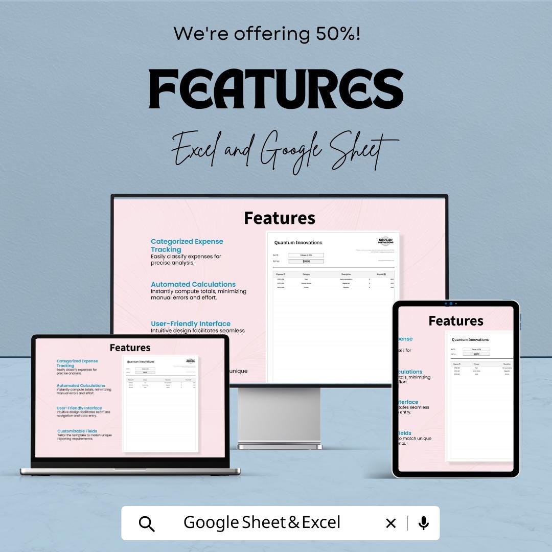 Expense Report Accounting Template | Expense Tracker Spreadsheet | Business Expense Log | Automated Calculations | Finance Template