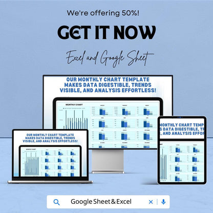 Monthly Chart Sheet | Excel and Google Sheets Template for Data Analysis | Sales & Budget Tracking | Visualize Monthly Progress
