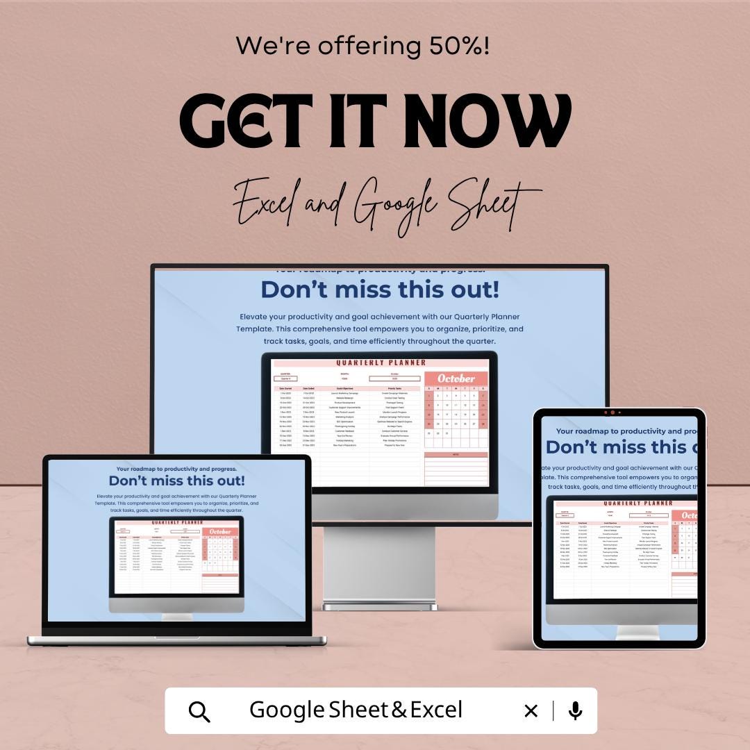 Quarterly Planner Template | Quarterly Planning Spreadsheet | Business Goal Tracker | 90 Day Planning Template | Excel & Google Sheets