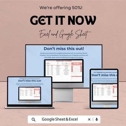 Quarterly Planner Template | Quarterly Planning Spreadsheet | Business Goal Tracker | 90 Day Planning Template | Excel & Google Sheets