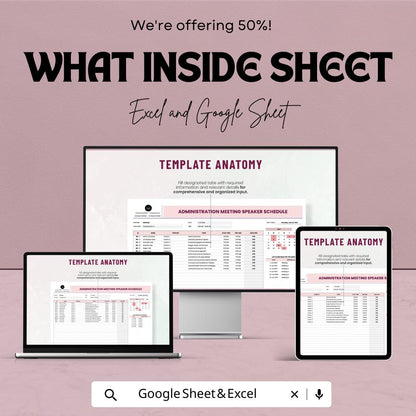 Administration Meeting Speaker Schedule Template Excel & Google Sheets | Meeting Agenda Planner | Speaker Schedule Tracker