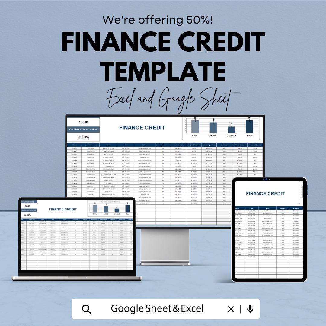 Finance Credit Template | Credit Account Tracker | Credit Monitoring Spreadsheet | Loan & Balance Management Tool