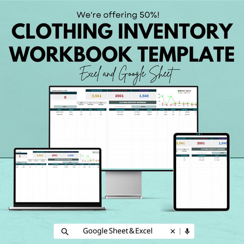 Clothing Inventory Workbook Template |  Stock Management Spreadsheet | Fashion Retail Inventory Tracker | Small Business Dashboard