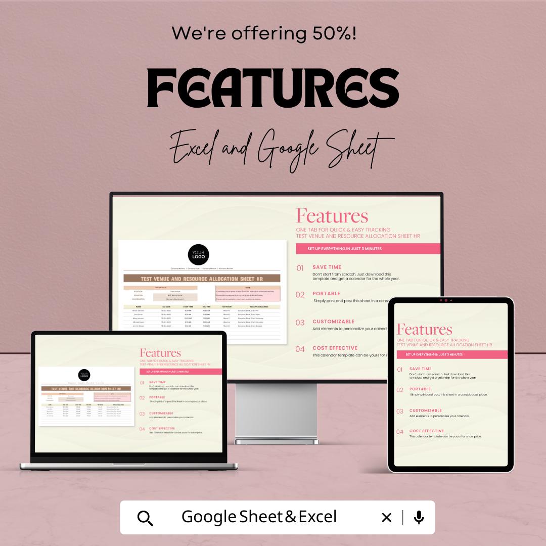 Test Venue and Resource Allocation Sheet | HR Template | Excel & Google Sheets | Exam Planning Tool | Workforce Scheduling Sheet