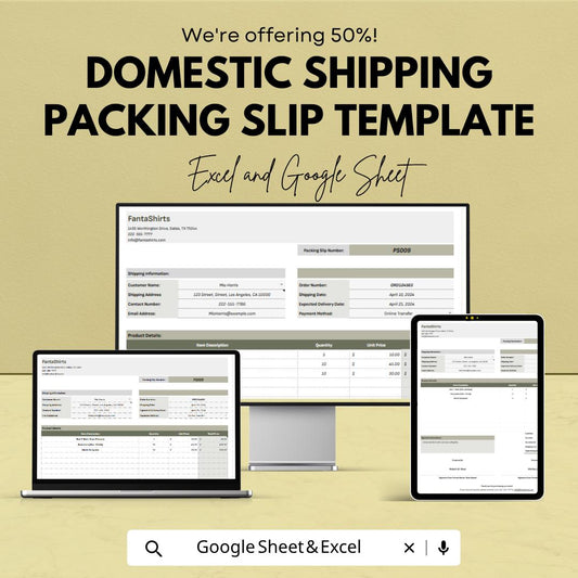Domestic Shipping Packing Slip Template, Packing List Template, Order Fulfillment Sheet, Shipping Form, Small Business Tool