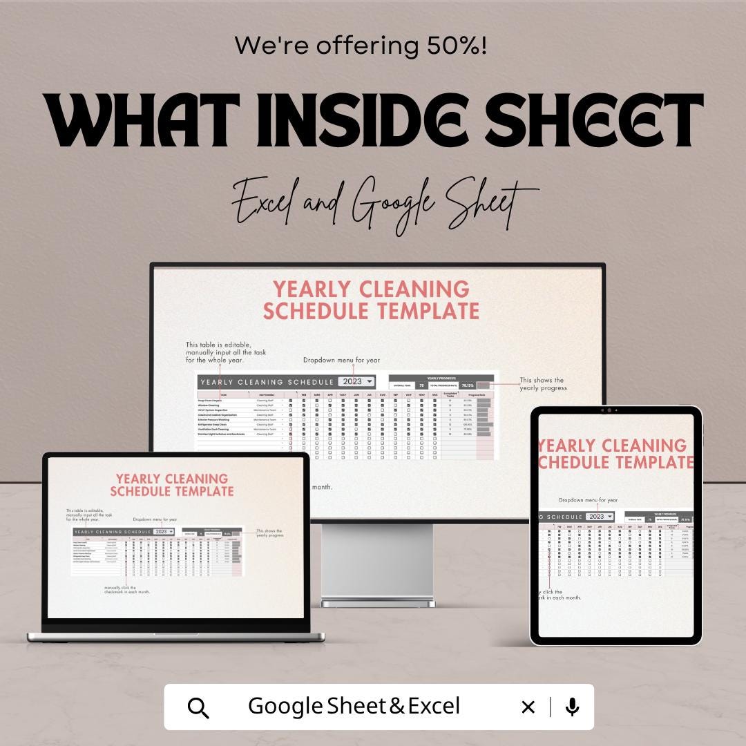 Yearly Cleaning Schedule Template  | Home Cleaning Planner | Annual Cleaning Tracker | Cleaning Routine Template