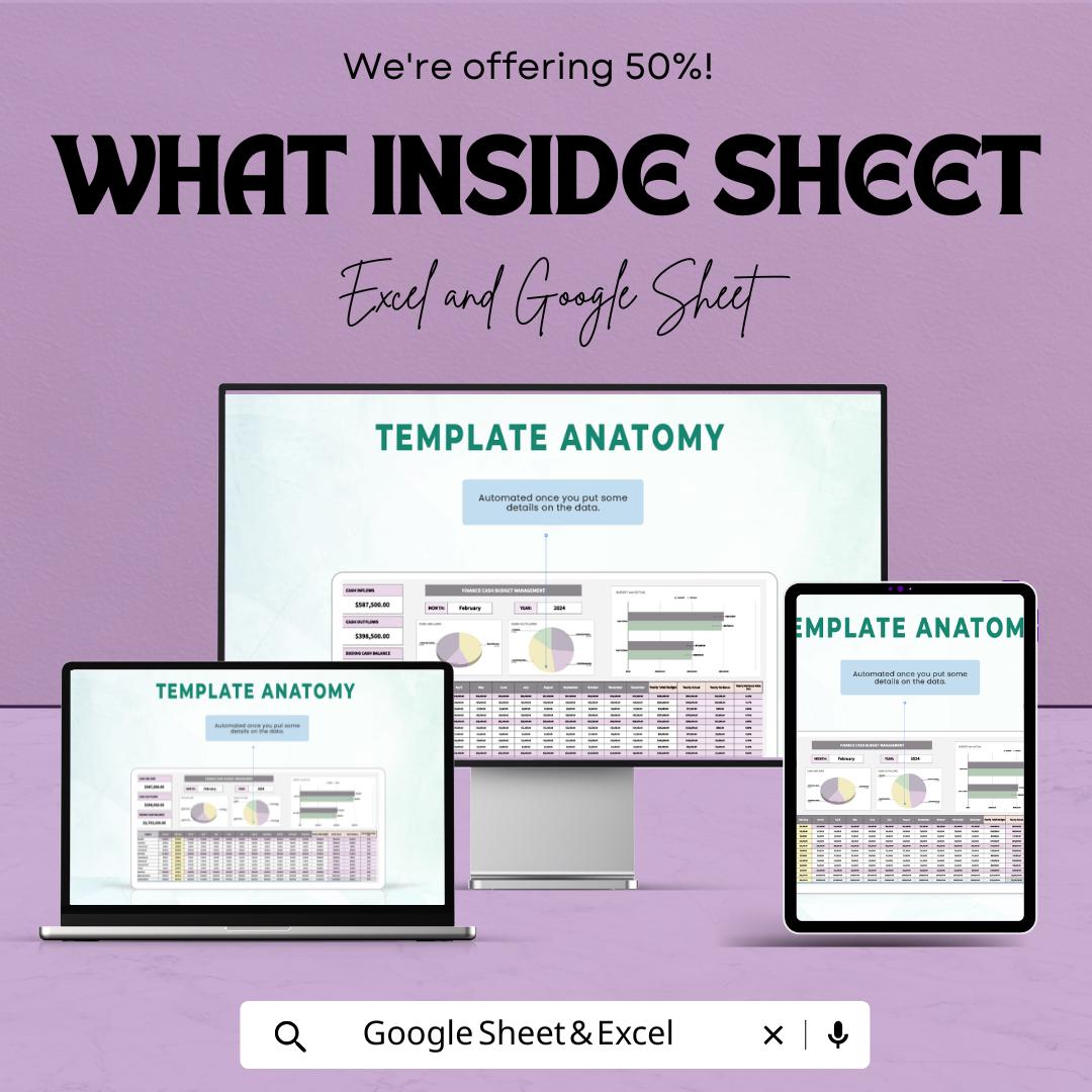 Finance Cash Budget Management Sheet | Monthly Budget Tracker | Excel and Google Sheets | Income & Expense Planner