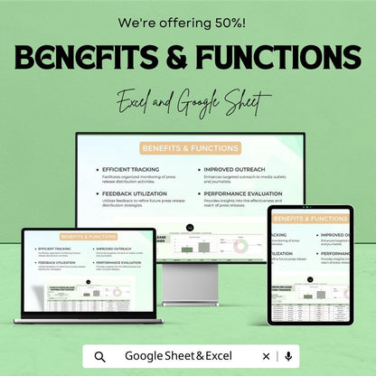 Startup Press Release Distribution Tracker | PR Outreach Spreadsheet | Media Pitch Log | Excel & Google Sheets