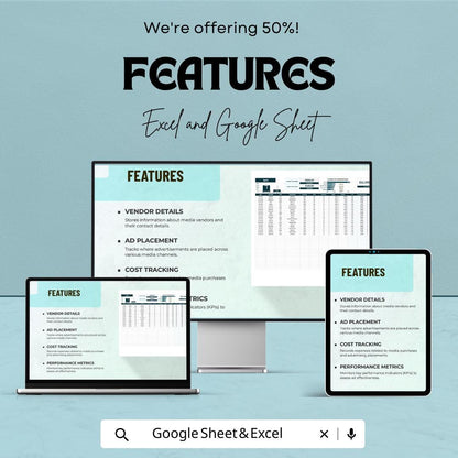 Advertising Media Buying Tracking Sheet Template, Media Buying Spreadsheet, Ad Spend Tracker, Marketing Budget Planner