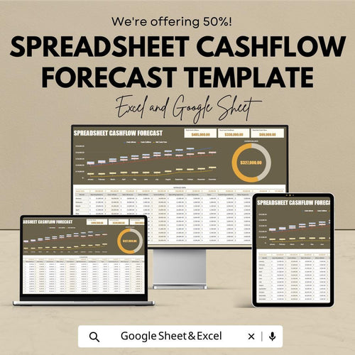 Spreadsheet Cashflow Forecast Template Excel & Google Sheets, Cash Flow Forecast Spreadsheet, Business Financial Forecast Tool