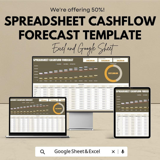 Spreadsheet Cashflow Forecast Template Excel & Google Sheets, Cash Flow Forecast Spreadsheet, Business Financial Forecast Tool