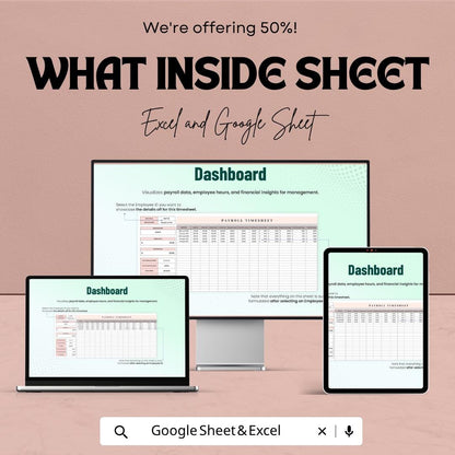Payroll Timesheet Template | Employee Timesheet Spreadsheet | Work Hours Tracker | Excel & Google Sheets | Payroll Tracker Sheet