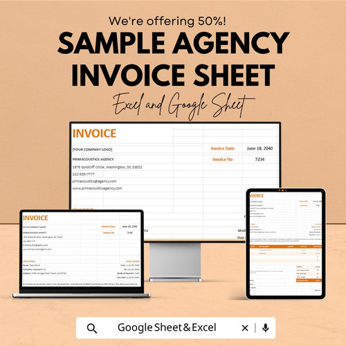 Sample Agency Invoice Template – Editable Excel & Google Sheet | Professional Invoicing for Agencies | Instant Download