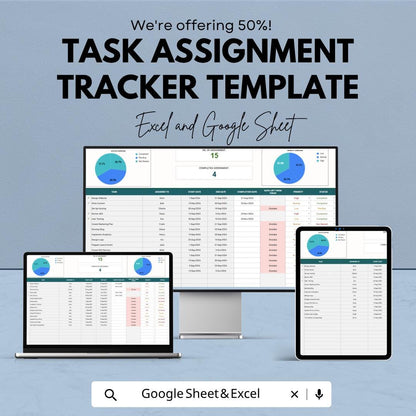 Task Assignment Tracker Template Excel | Team Task Manager Spreadsheet | Project Task Tracker with Gantt Chart | Google Sheets Planner