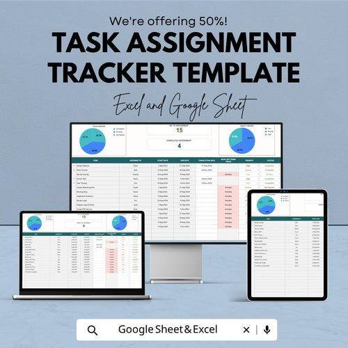 Task Assignment Tracker Template Excel | Team Task Manager Spreadsheet | Project Task Tracker with Gantt Chart | Google Sheets Planner