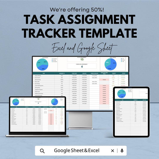 Task Assignment Tracker Template Excel | Team Task Manager Spreadsheet | Project Task Tracker with Gantt Chart | Google Sheets Planner