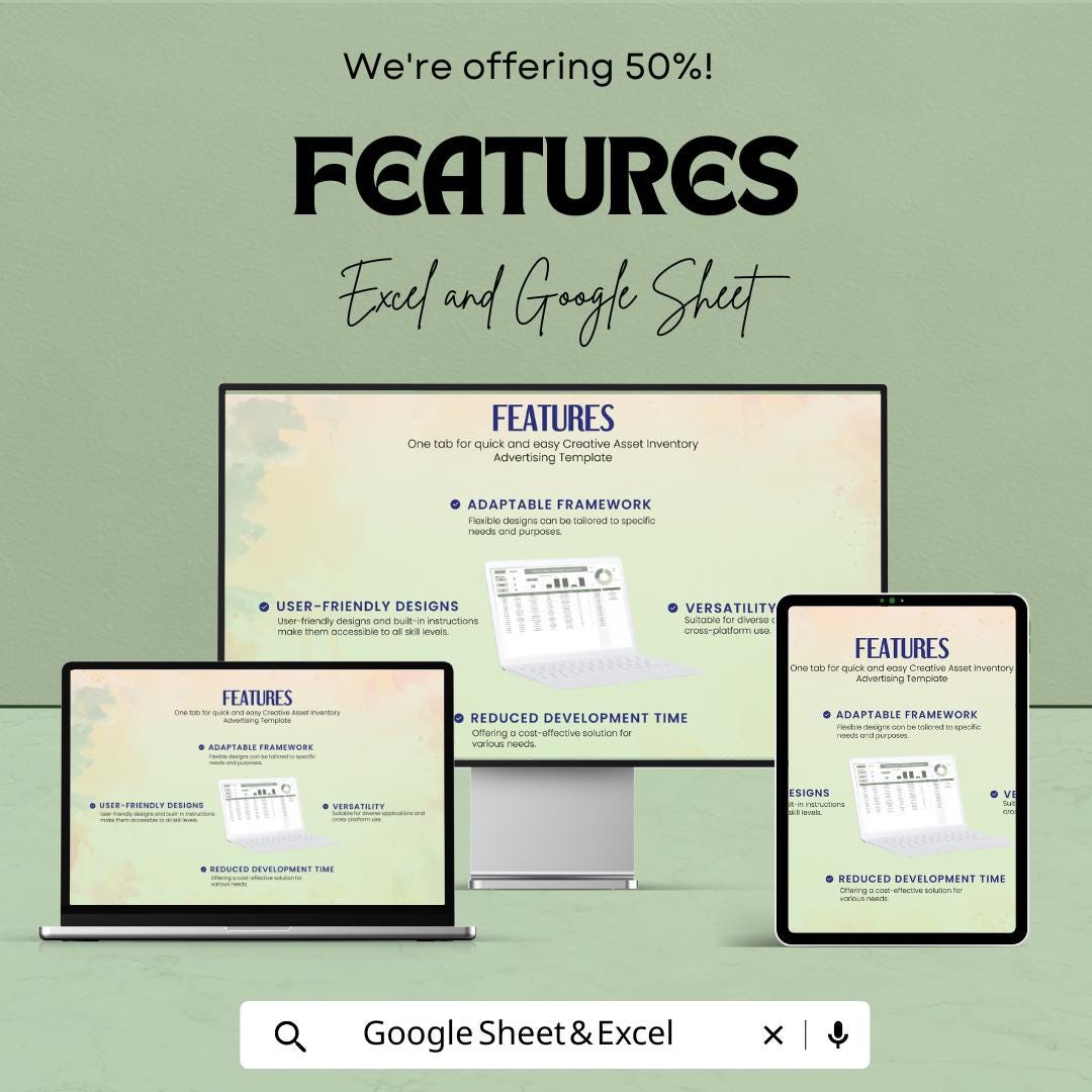 Creative Asset Inventory Advertising Sheet | Excel & Google Sheets | Marketing Template | Digital Planner for Ad Campaigns