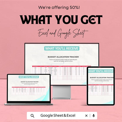 Social Media Advertising Budget Allocation Model Sheet | Excel and Google Sheets Template | Track & Adjust Ad Spend | 50% OFF