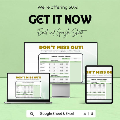 Cash Flow Calculator | Budget Planner Spreadsheet | Income & Expense Tracker | Monthly Financial Planner Template