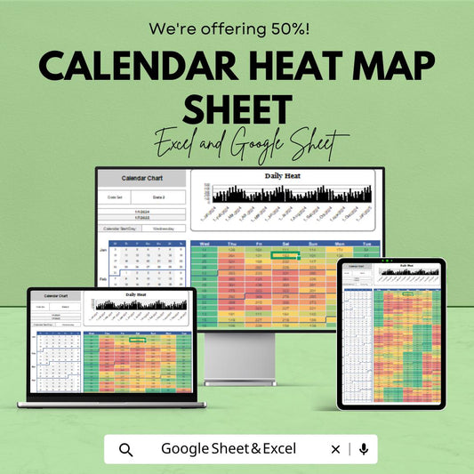 Dynamic Calendar Heat Map Sheet - Excel & Google Sheets Template for Data Analysis and Planning