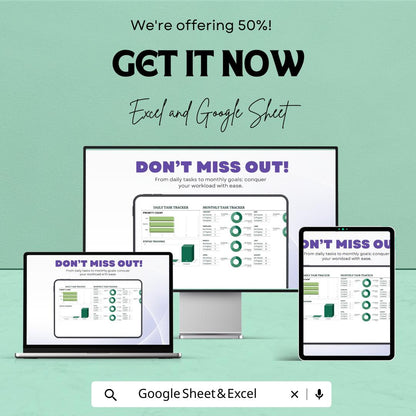 Daily and Monthly Task Tracker Sheet | Excel and Google Sheets | Task Management Template | Productivity & Goal Planner