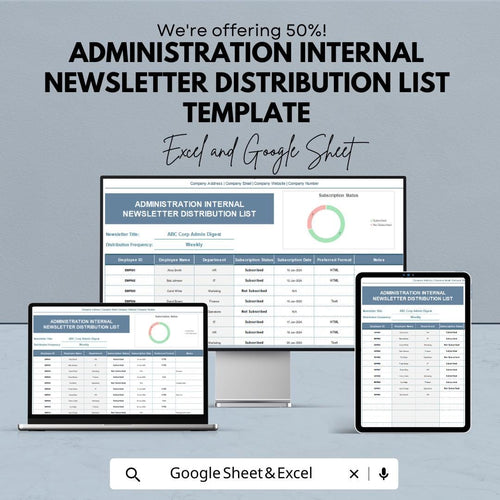 Administration Internal Newsletter Distribution List Template | Employee Contact Tracker | HR Communication Log | Excel & Google Sheets
